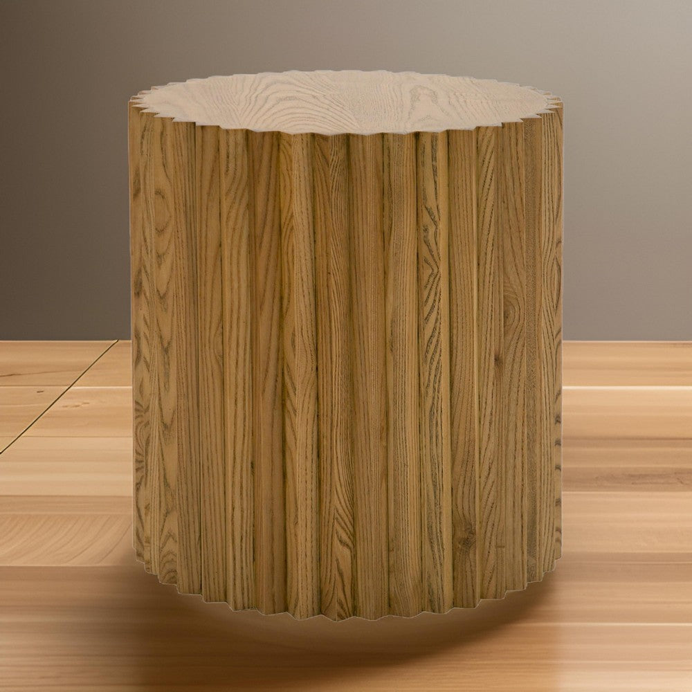 Benjara Cid Eliott 20 Inch Side End Table, Round, Walnut Brown Solid Poplar Wood