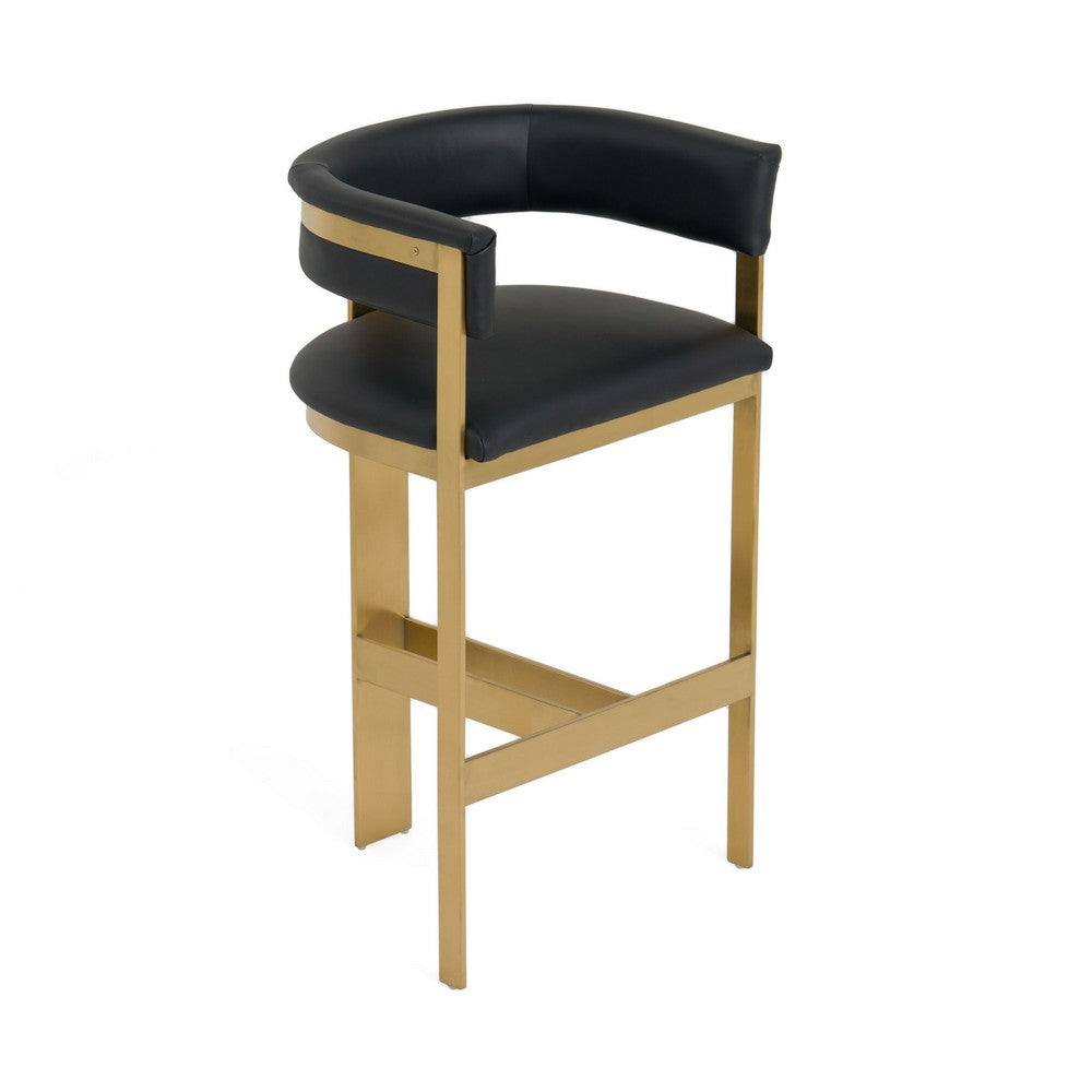 Benjara Cid Willow Barstool Chair, Black Faux Leather, Gold Metal Three Leg Base