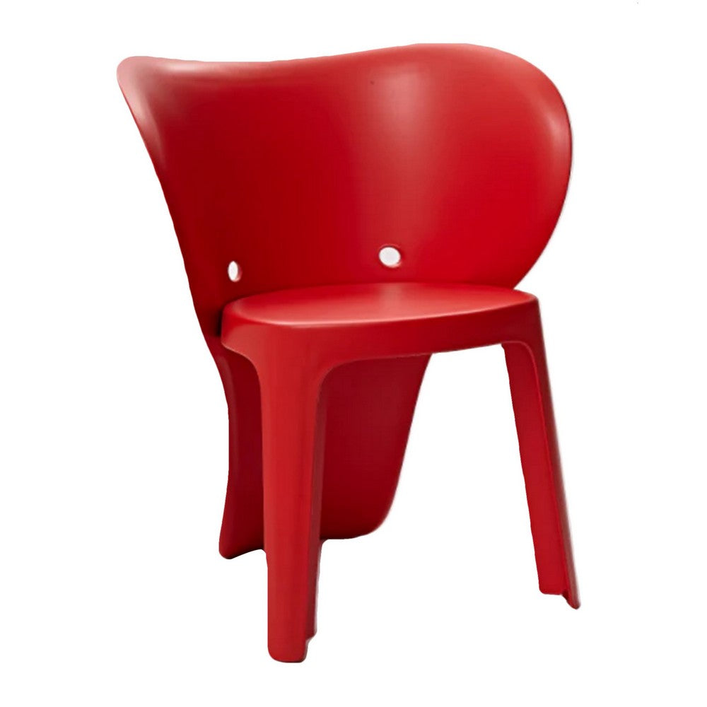 Benjara Fyna 16 Inch Kids Chair Set of 4, Curved Back, Elephant Trunk Design, Red