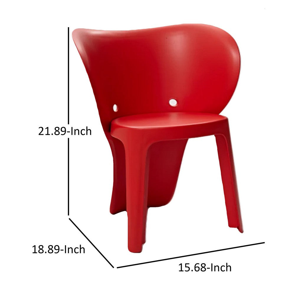 Benjara Fyna 16 Inch Kids Chair Set of 4, Curved Back, Elephant Trunk Design, Red
