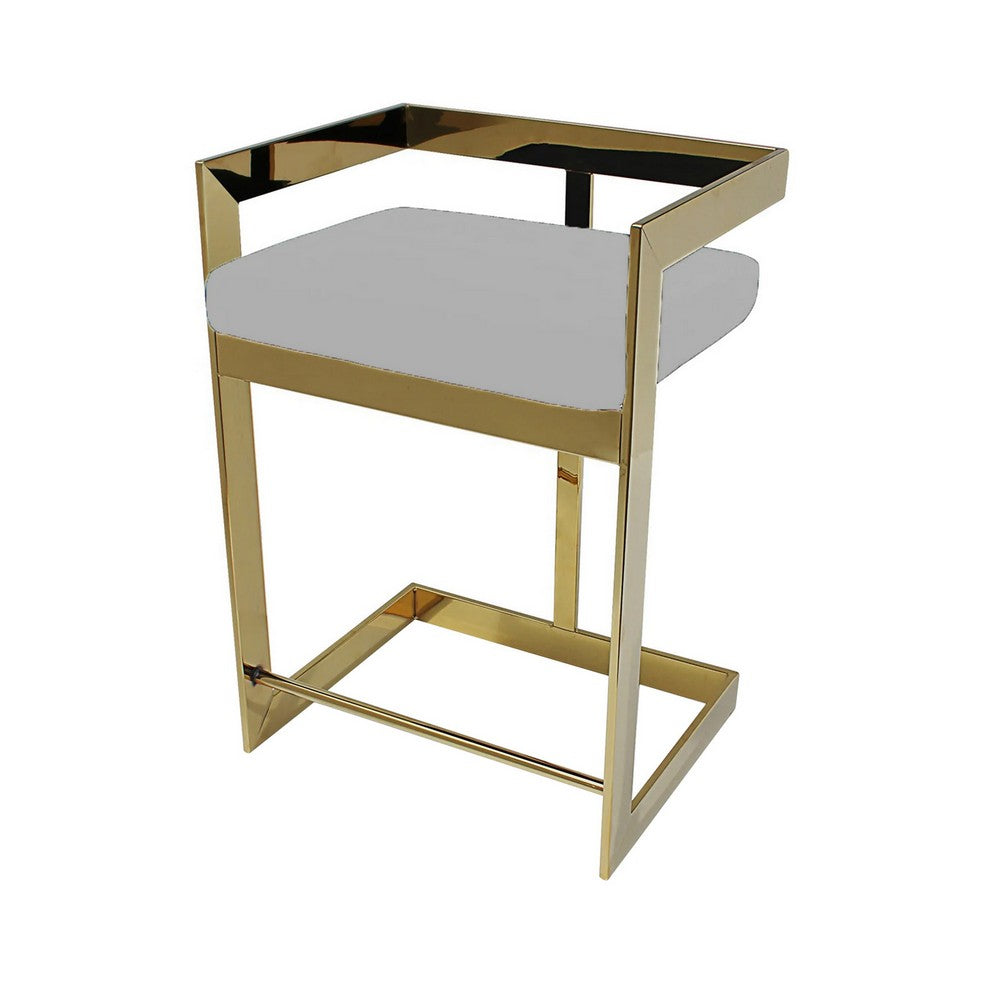 Benjara Gei Counter Stool Chair, Low Back, Gray Velvet, Cantilever Gold Metal Frame