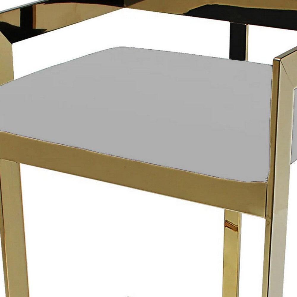 Benjara Gei Counter Stool Chair, Low Back, Gray Velvet, Cantilever Gold Metal Frame