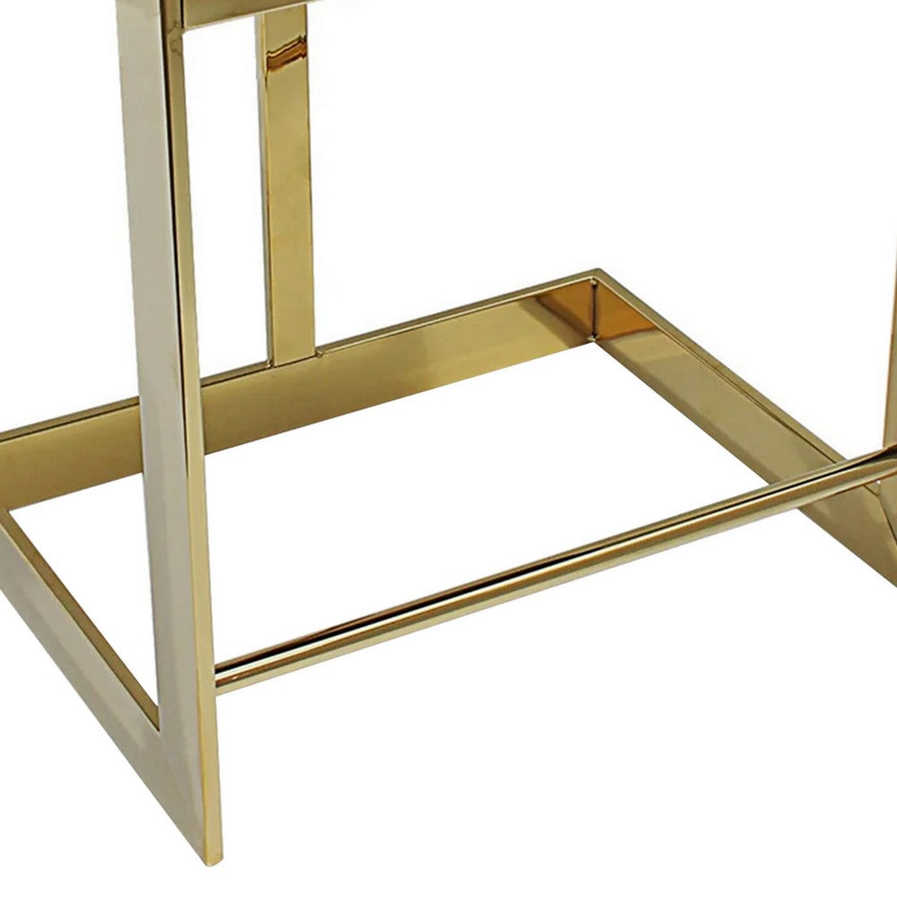 Benjara Gei Counter Stool Chair, Low Back, Gray Velvet, Cantilever Gold Metal Frame