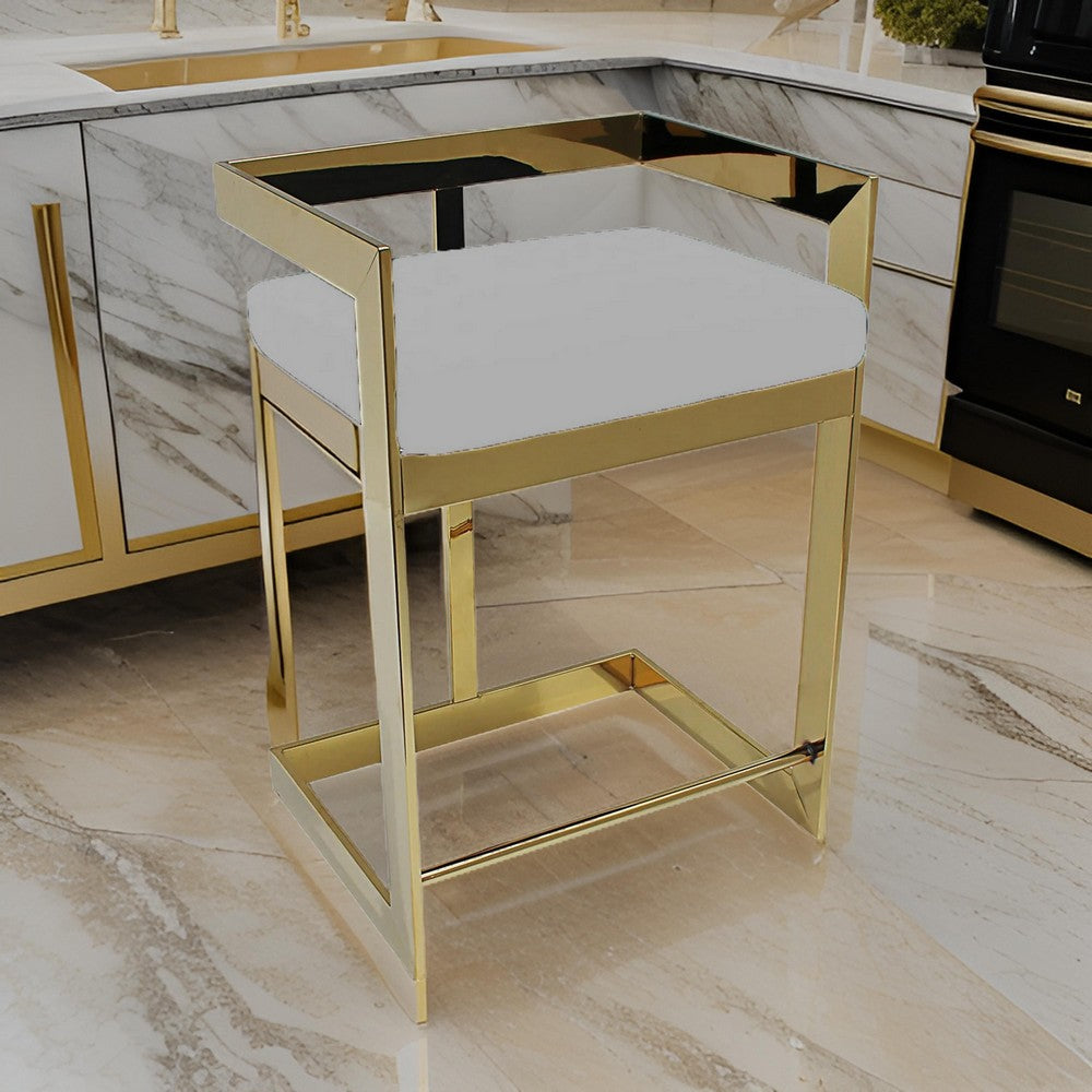 Benjara Gei Counter Stool Chair, Low Back, Gray Velvet, Cantilever Gold Metal Frame