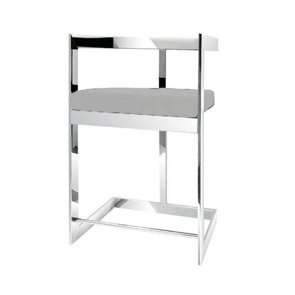 Benjara Gei 26 Inch Counter Stool Chair, Low Back, Gray Velvet, Cantilever Chrome