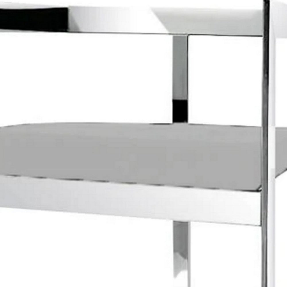 Benjara Gei 26 Inch Counter Stool Chair, Low Back, Gray Velvet, Cantilever Chrome