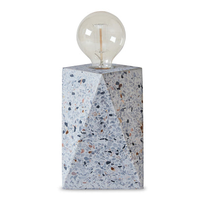 Benjara Joen 7 Inch Modern Small Table Lamp, Solid Stone Sculpture, White Terrazzo