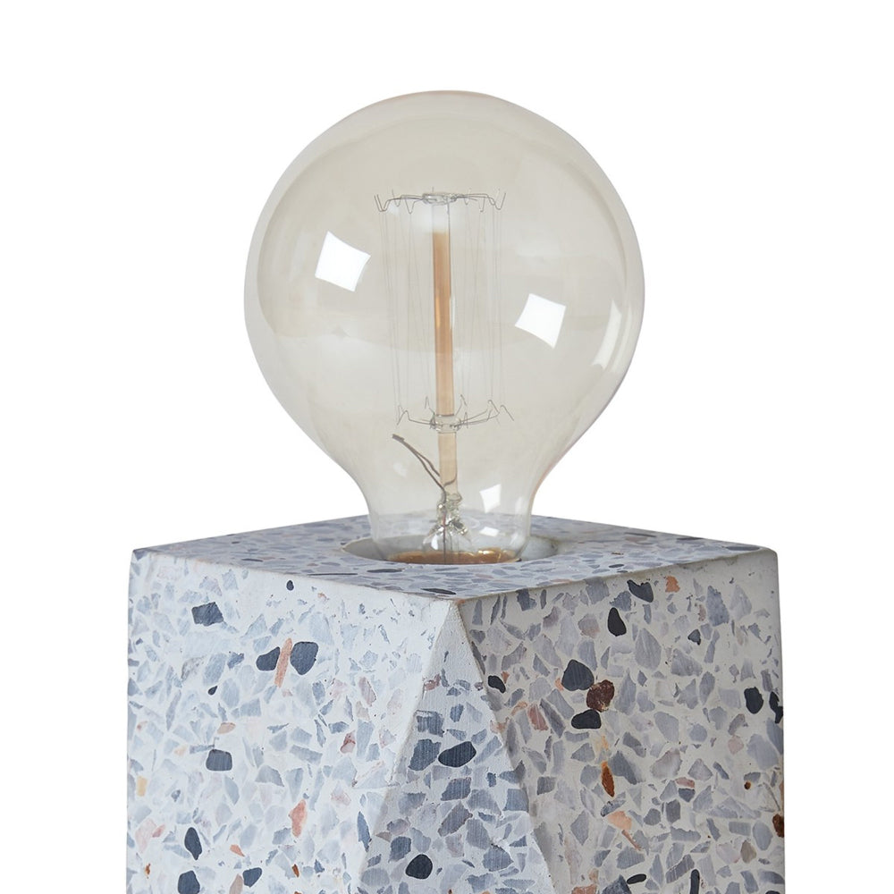 Benjara Joen 7 Inch Modern Small Table Lamp, Solid Stone Sculpture, White Terrazzo