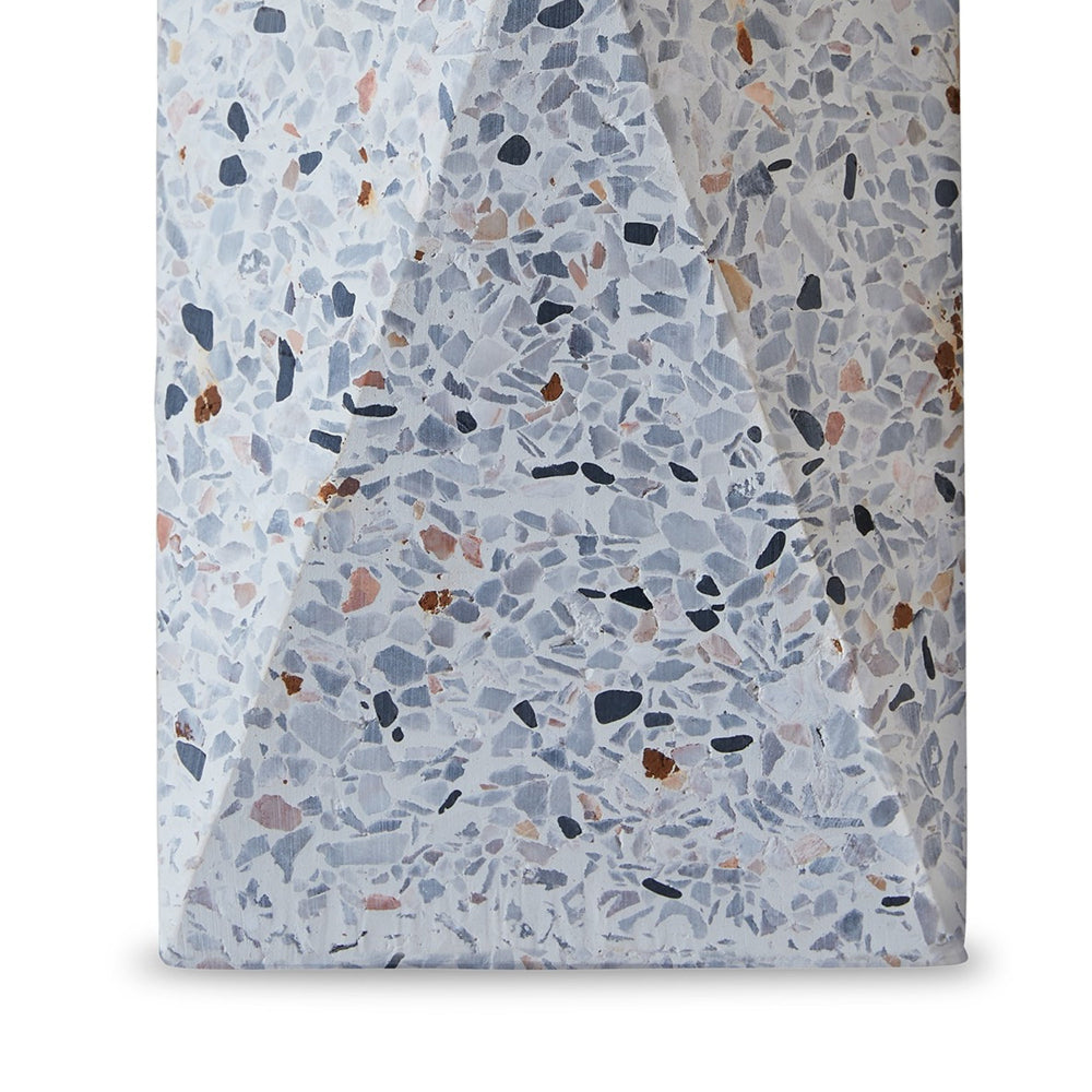 Benjara Joen 7 Inch Modern Small Table Lamp, Solid Stone Sculpture, White Terrazzo