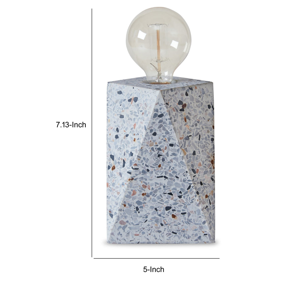 Benjara Joen 7 Inch Modern Small Table Lamp, Solid Stone Sculpture, White Terrazzo
