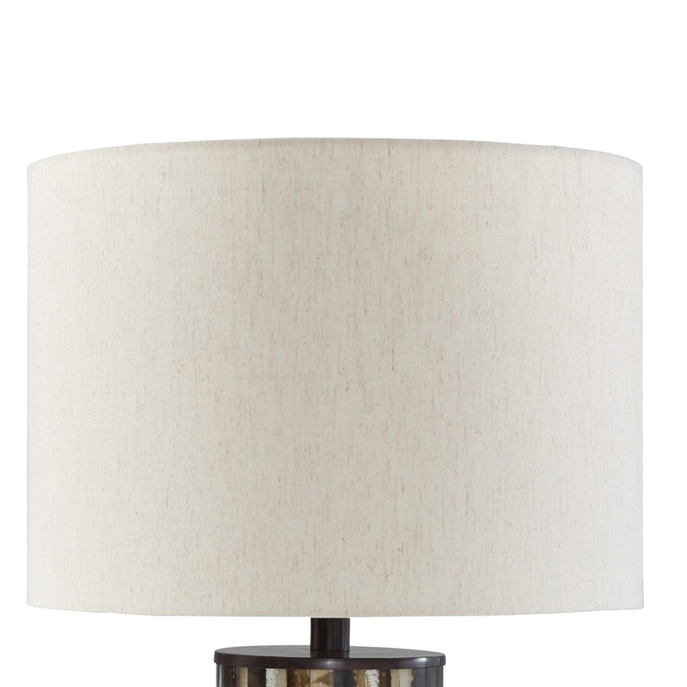 Benjara Foer 27 Inch Table Lamp, Cream Drum Fabric Shade, Black Brown Resin Base