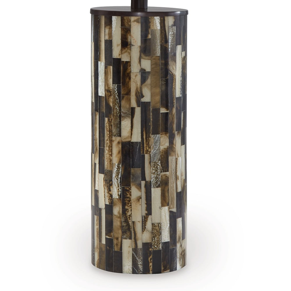 Benjara Foer 27 Inch Table Lamp, Cream Drum Fabric Shade, Black Brown Resin Base