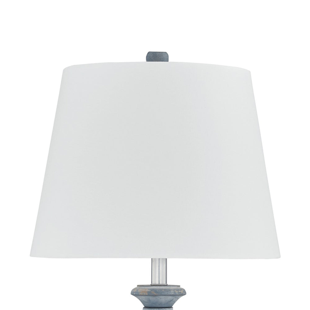 Benjara Rick 32 Inch Table Lamp, White Empire Fabric Shade, Turned Blue Terracotta