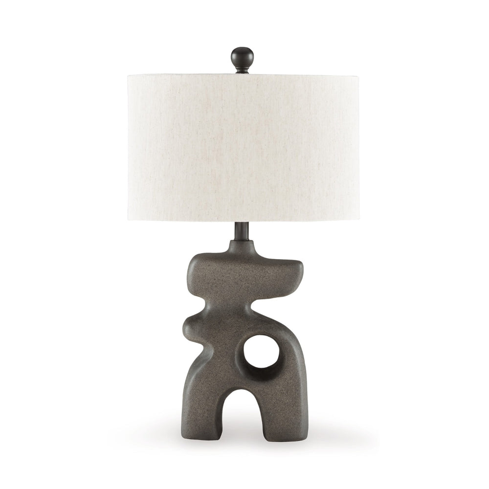 Benjara Nacy 27 Inch Table Lamp, White Oval Fabric Shade, Black Artisan Style Base