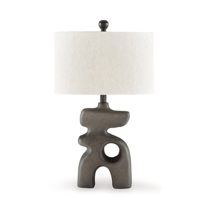 Benjara Nacy 27 Inch Table Lamp, White Oval Fabric Shade, Black Artisan Style Base