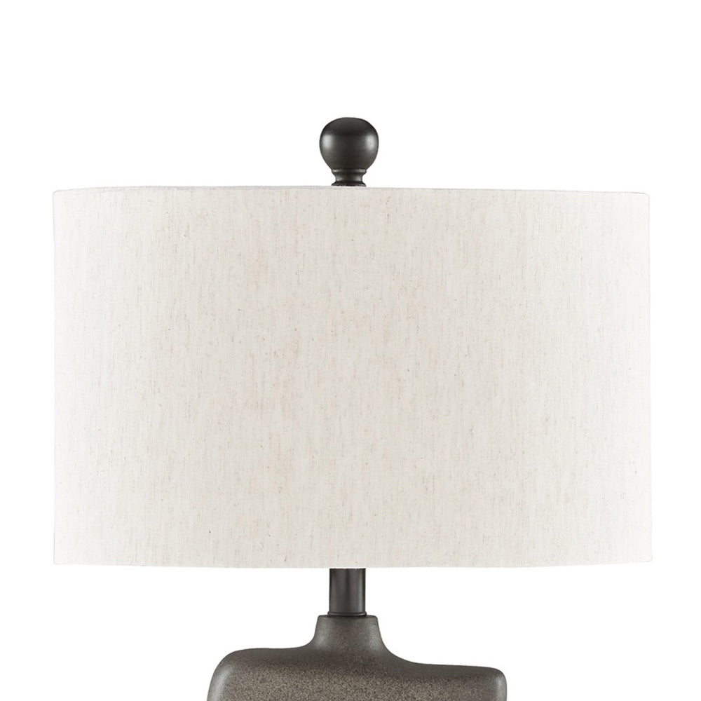Benjara Nacy 27 Inch Table Lamp, White Oval Fabric Shade, Black Artisan Style Base