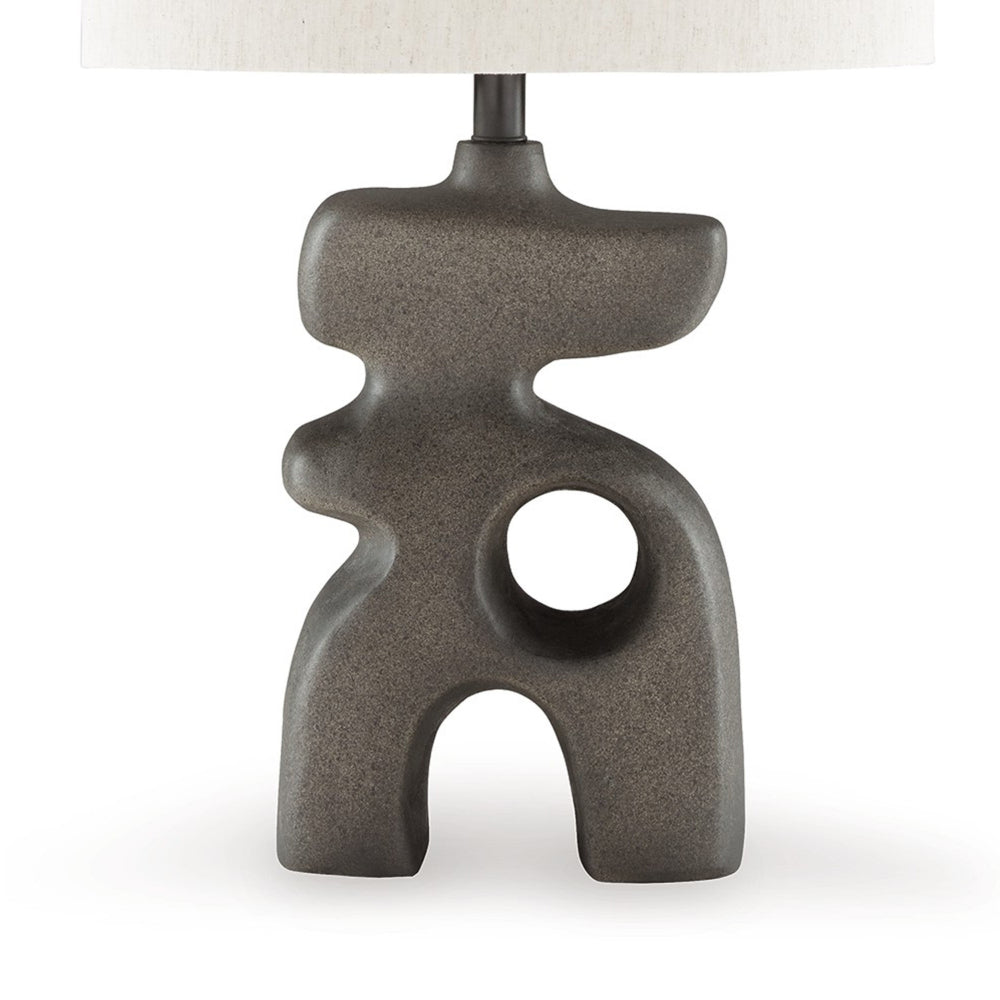 Benjara Nacy 27 Inch Table Lamp, White Oval Fabric Shade, Black Artisan Style Base