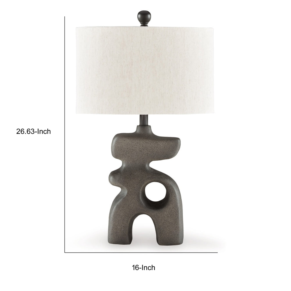 Benjara Nacy 27 Inch Table Lamp, White Oval Fabric Shade, Black Artisan Style Base