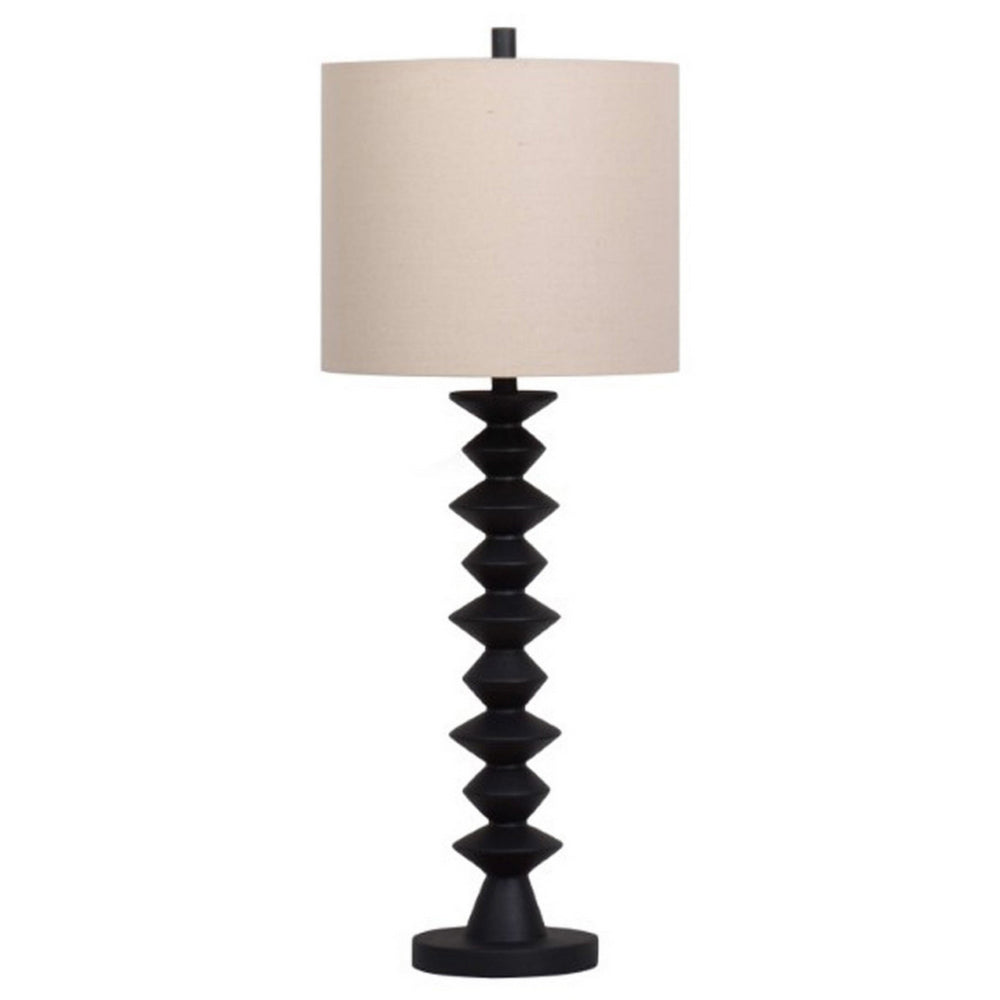 Benjara Ando Buffet Table Lamp, Black Turned Fishbone Base, Drum Shade