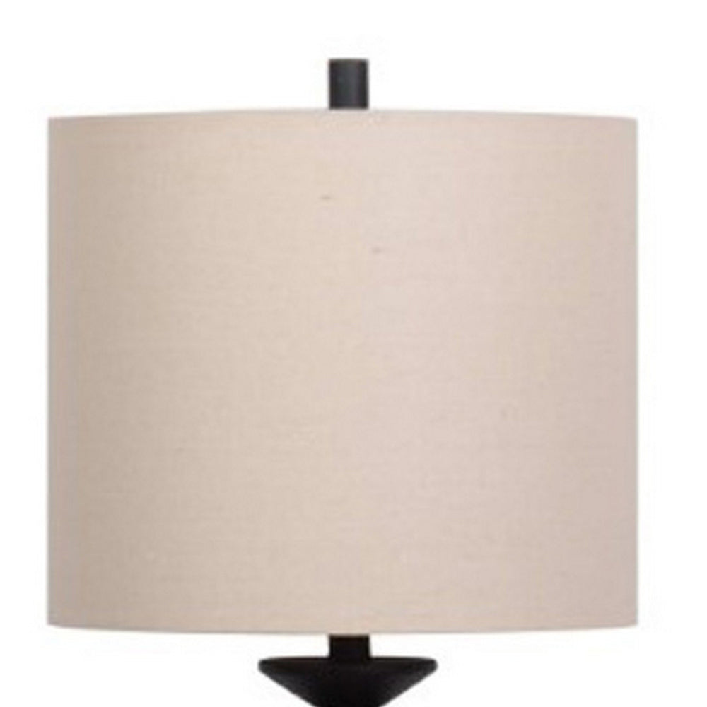 Benjara Ando Buffet Table Lamp, Black Turned Fishbone Base, Drum Shade