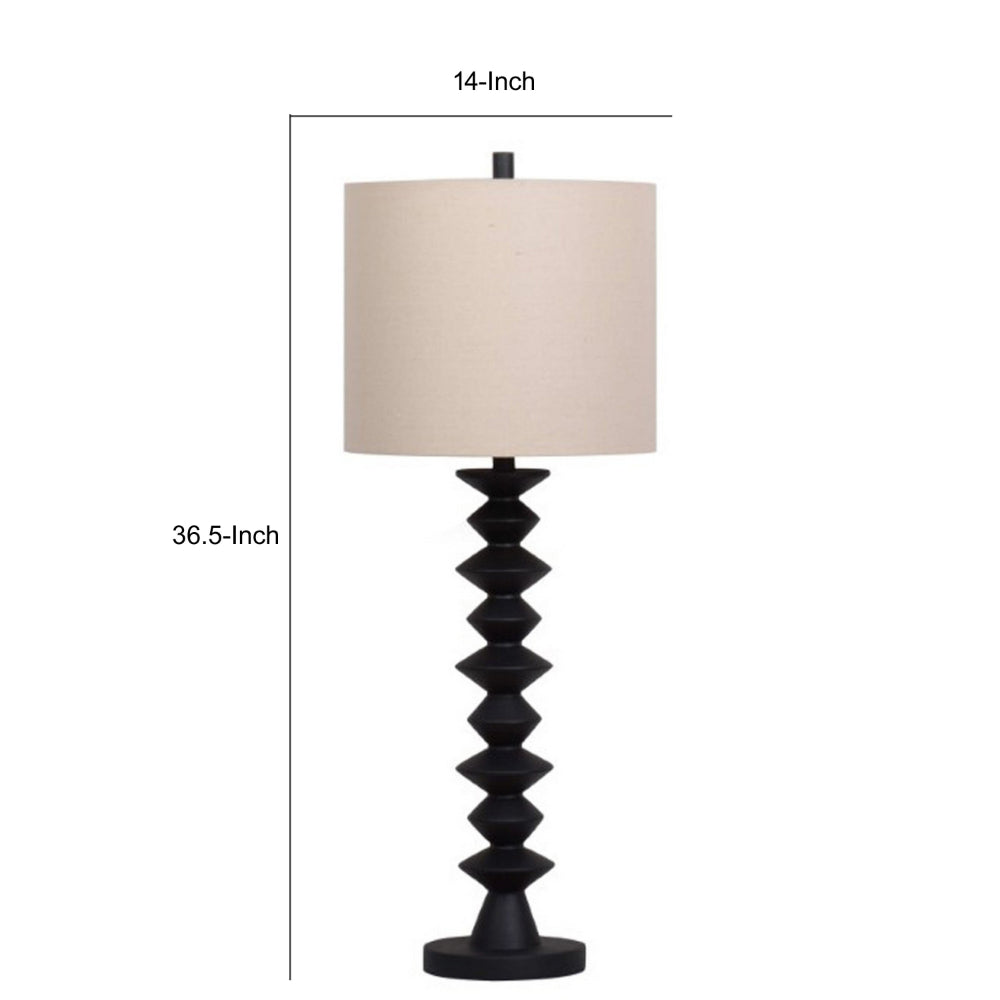 Benjara Ando Buffet Table Lamp, Black Turned Fishbone Base, Drum Shade