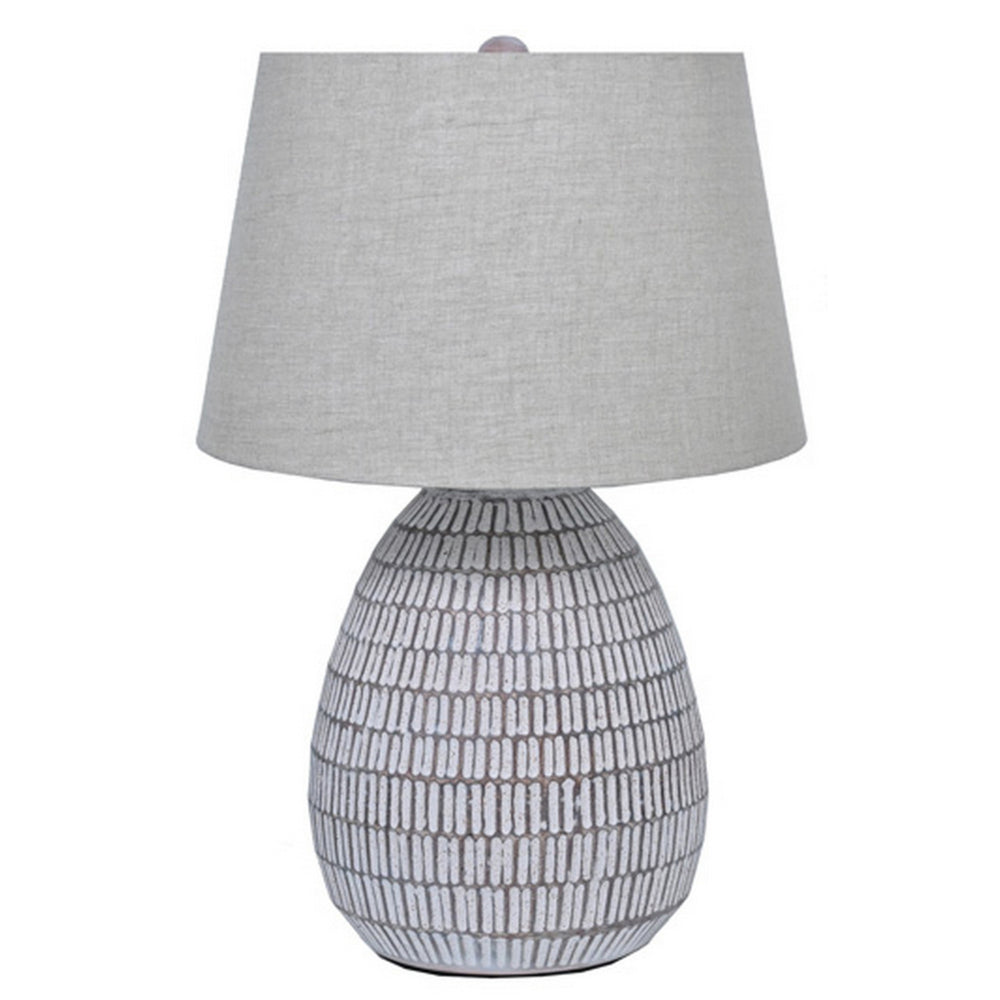 Benjara Gyen 29 Inch Table Lamp, Antique White Pattern Pot Base, Beige Empire Shade