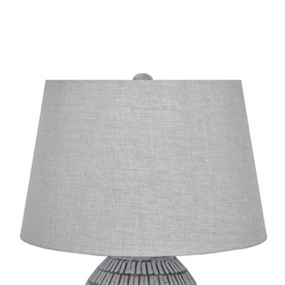 Benjara Gyen 29 Inch Table Lamp, Antique White Pattern Pot Base, Beige Empire Shade
