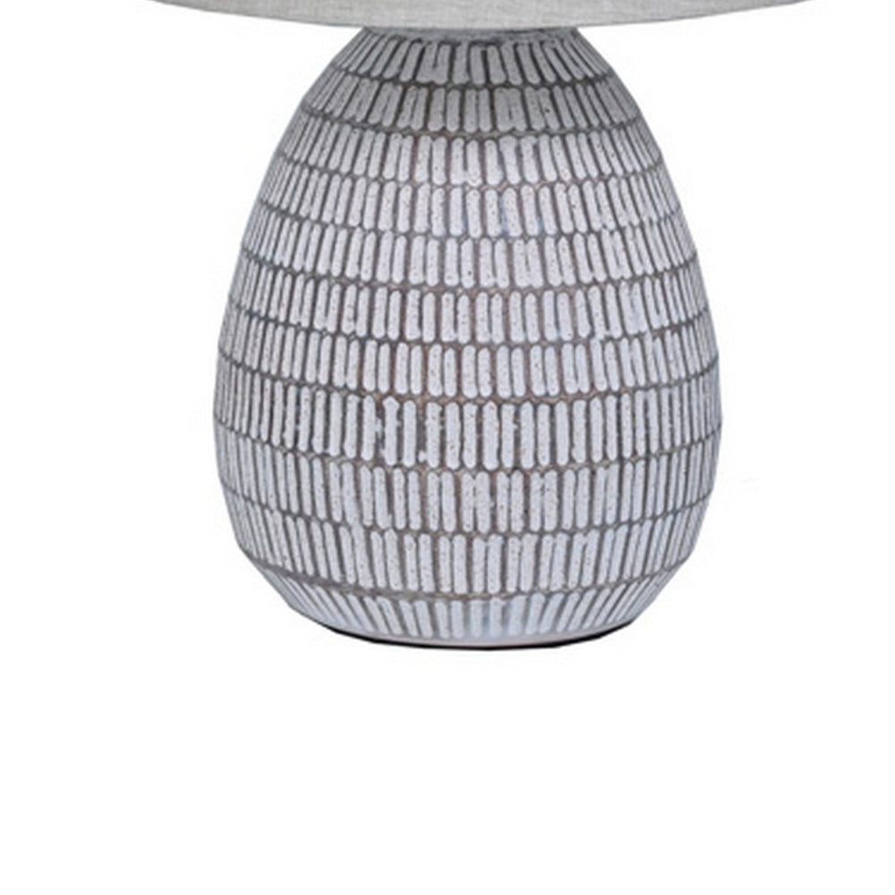 Benjara Gyen 29 Inch Table Lamp, Antique White Pattern Pot Base, Beige Empire Shade