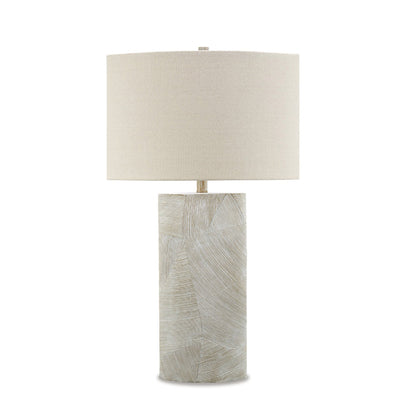 Benjara Bard 30 Inch Table Lamp, Accent Cylindrical Base, Ivory Oval Fabric Shade