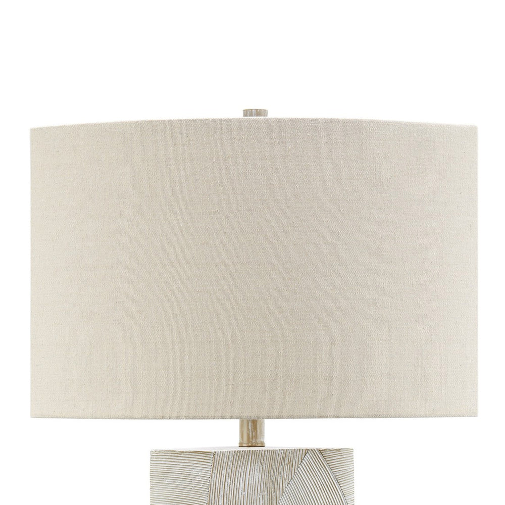 Benjara Bard 30 Inch Table Lamp, Accent Cylindrical Base, Ivory Oval Fabric Shade