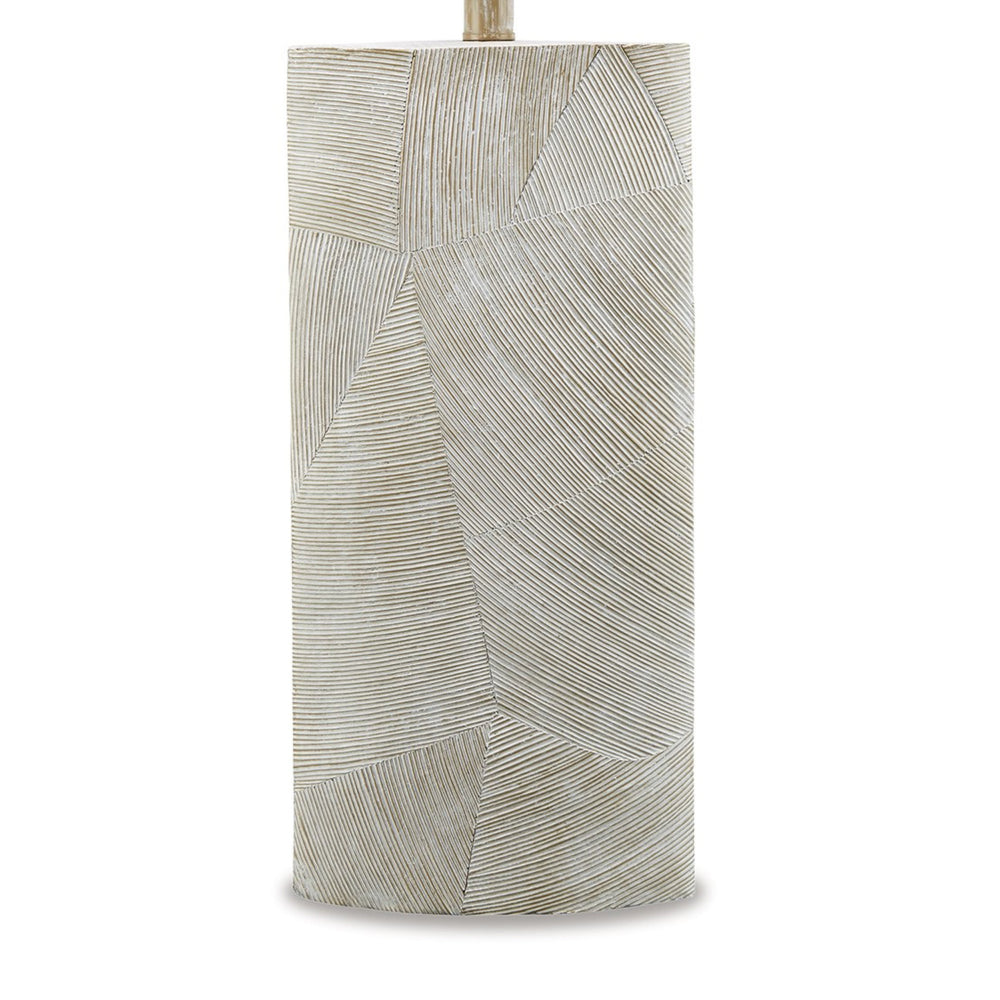 Benjara Bard 30 Inch Table Lamp, Accent Cylindrical Base, Ivory Oval Fabric Shade