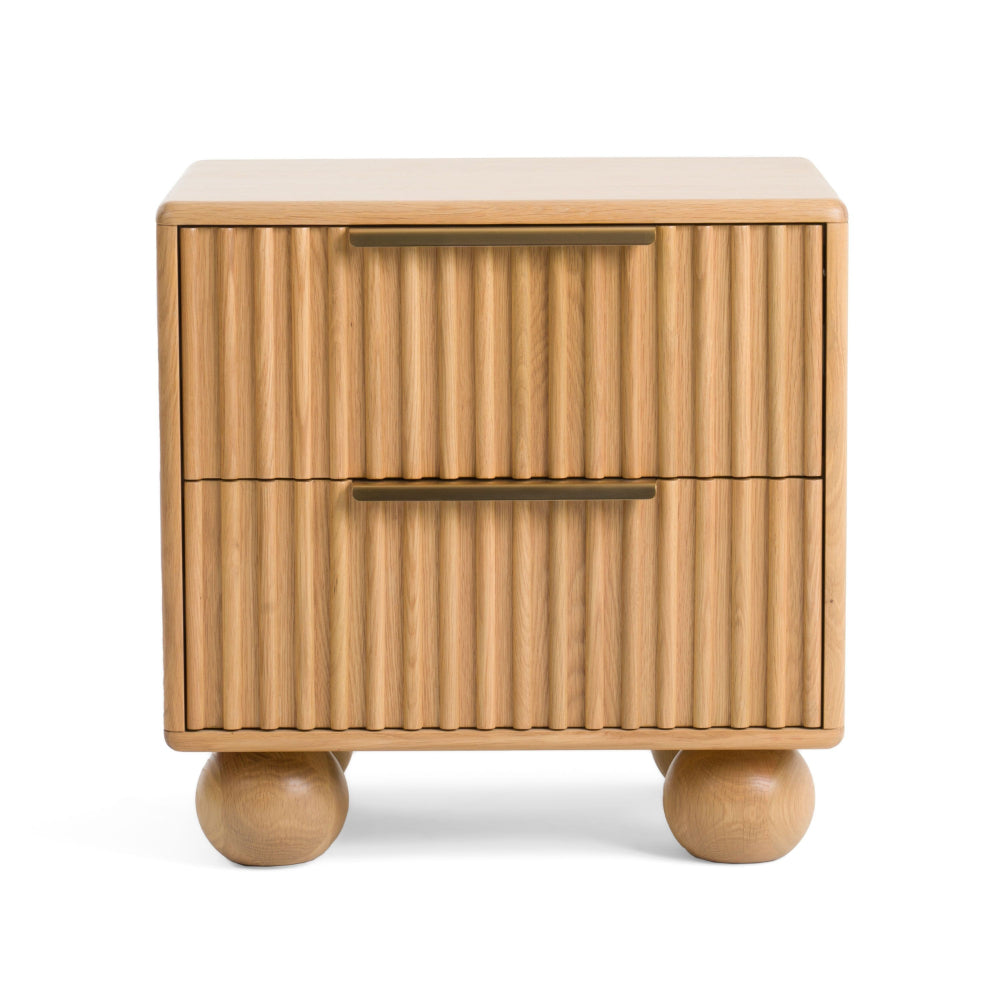 Benjara Cid Joya 25 Inch Nightstand, 2 Drawers, Natural Brown Solid Oak Wood