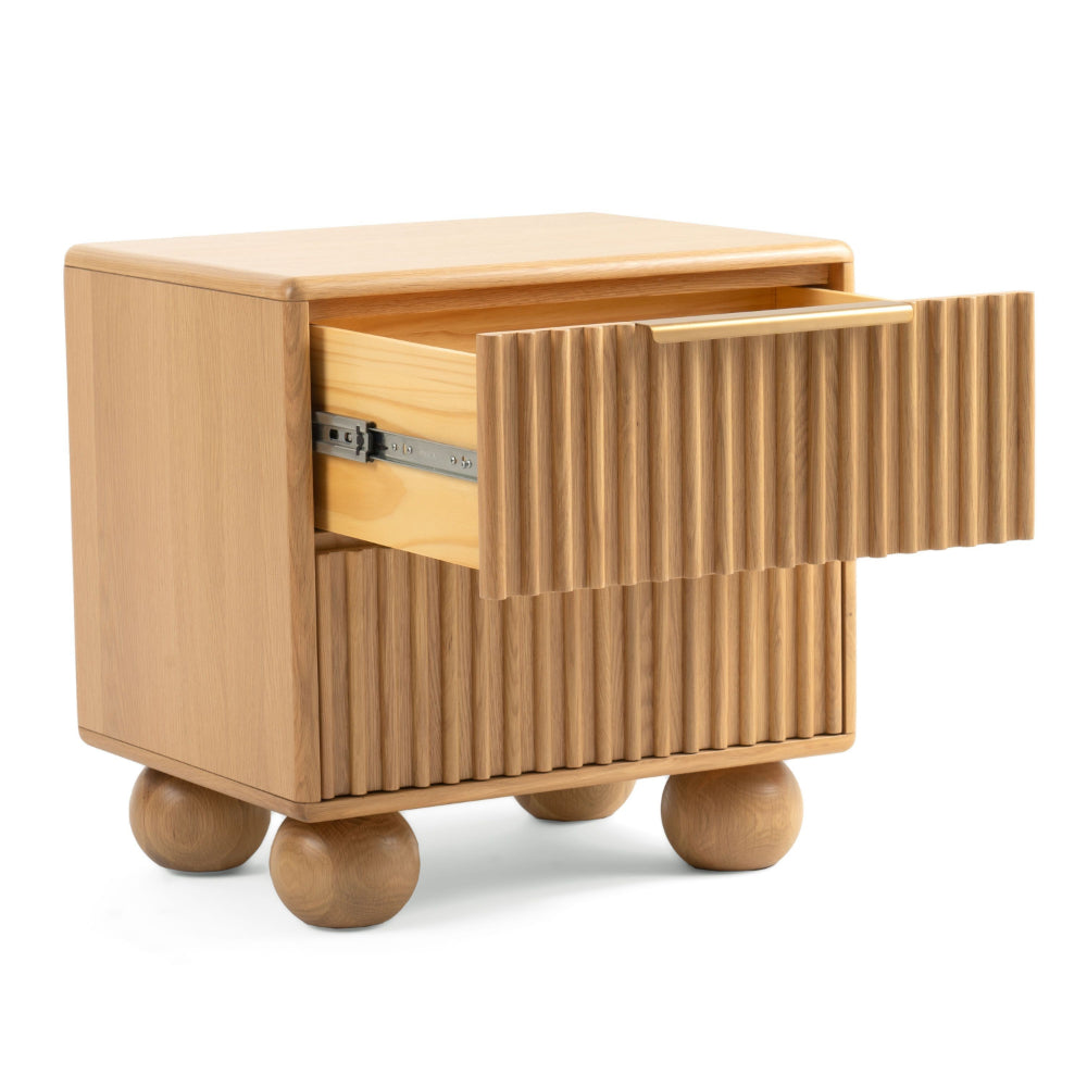 Benjara Cid Joya 25 Inch Nightstand, 2 Drawers, Natural Brown Solid Oak Wood