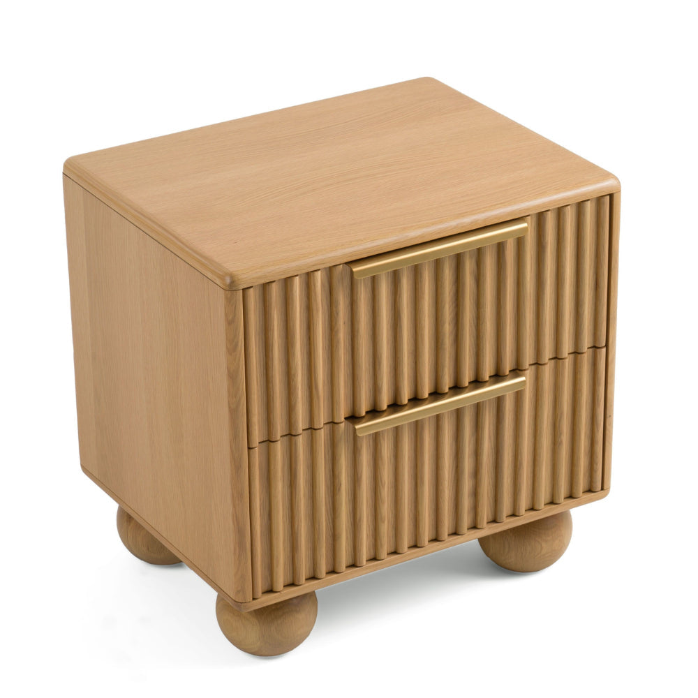 Benjara Cid Joya 25 Inch Nightstand, 2 Drawers, Natural Brown Solid Oak Wood