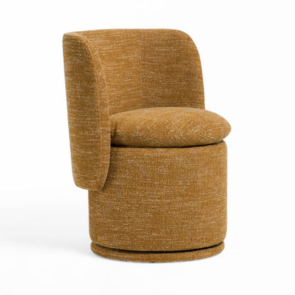 Benjara Reno Nori 26 Inch Swivel Dining Chair, Yellow Polyester, Solid Poplar Wood