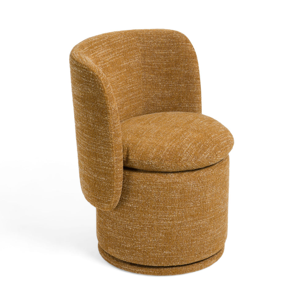 Benjara Reno Nori 26 Inch Swivel Dining Chair, Yellow Polyester, Solid Poplar Wood