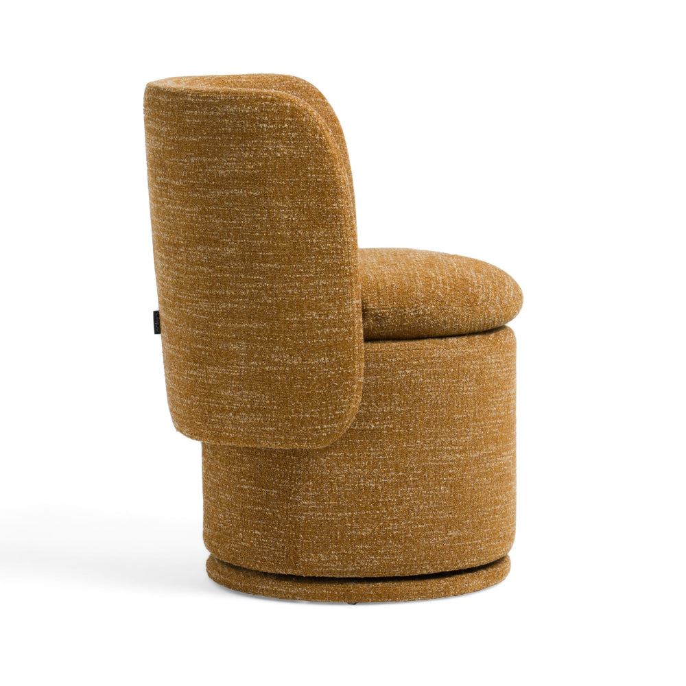 Benjara Reno Nori 26 Inch Swivel Dining Chair, Yellow Polyester, Solid Poplar Wood