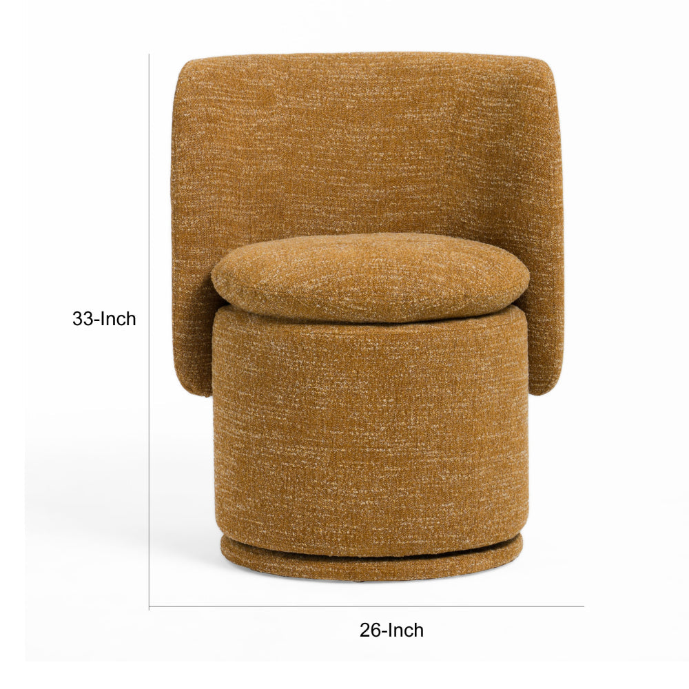 Benjara Reno Nori 26 Inch Swivel Dining Chair, Yellow Polyester, Solid Poplar Wood