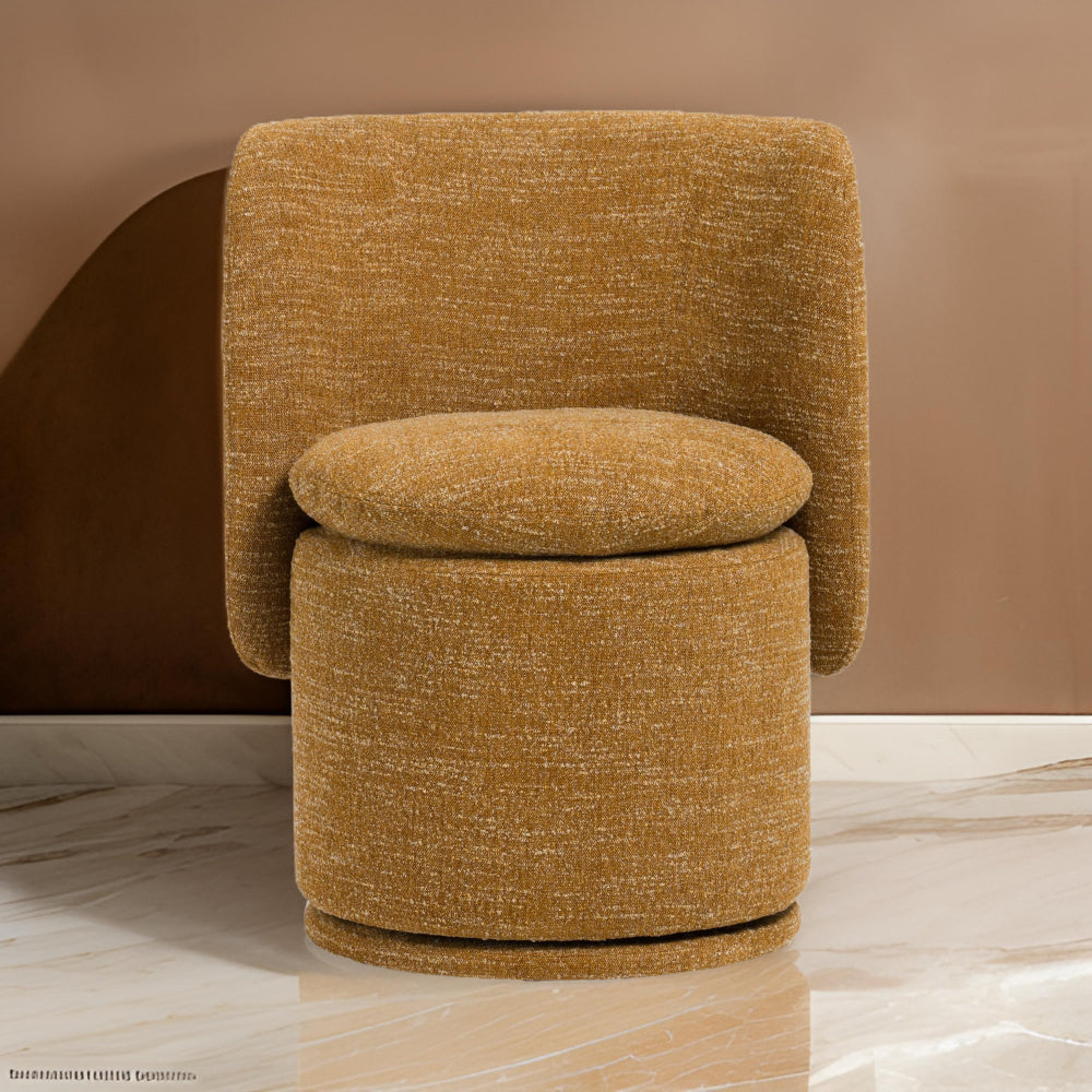 Benjara Reno Nori 26 Inch Swivel Dining Chair, Yellow Polyester, Solid Poplar Wood