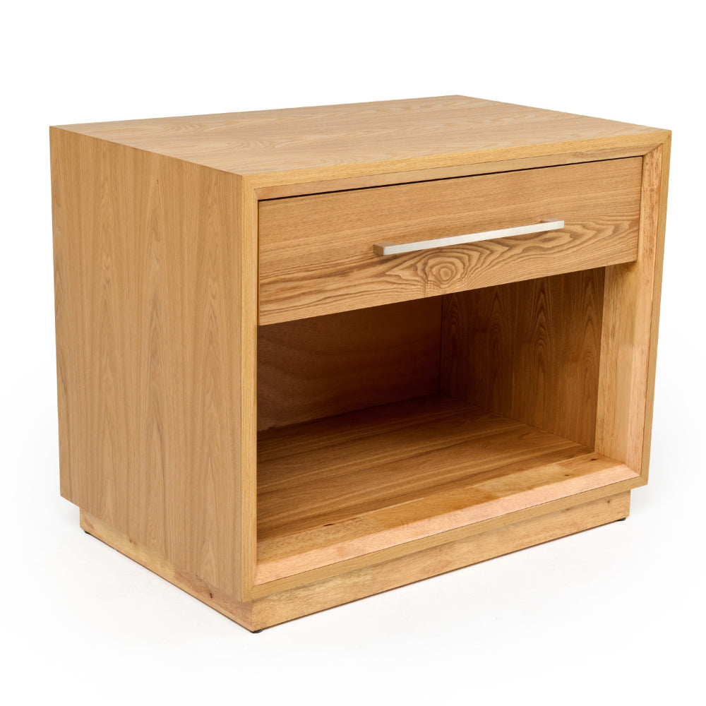 Benjara Noe Malia 32 Inch Nightstand, 1 Drawer, 1 Shelf, Natural Brown Solid Wood