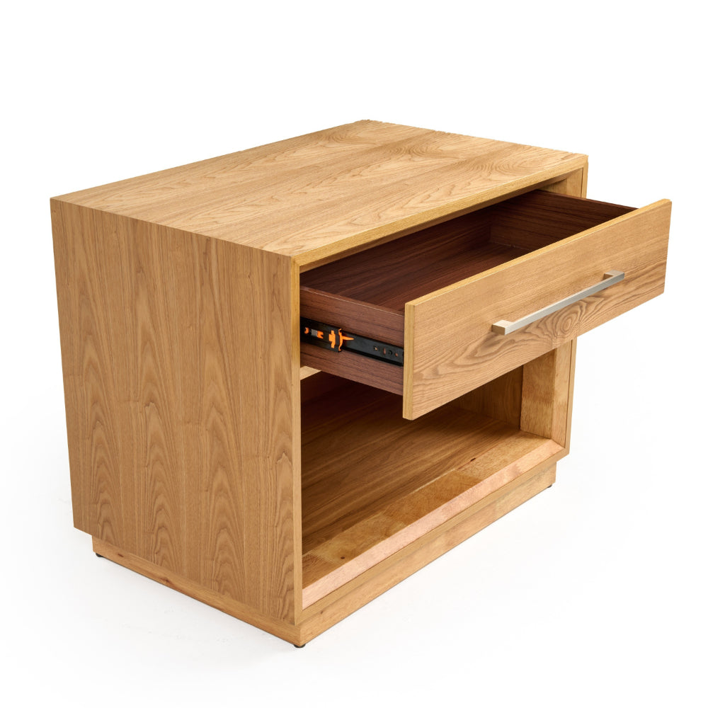 Benjara Noe Malia 32 Inch Nightstand, 1 Drawer, 1 Shelf, Natural Brown Solid Wood