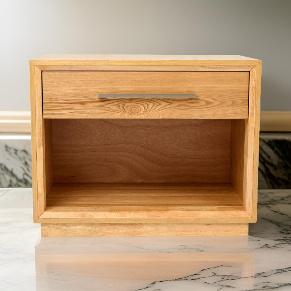 Benjara Noe Malia 32 Inch Nightstand, 1 Drawer, 1 Shelf, Natural Brown Solid Wood