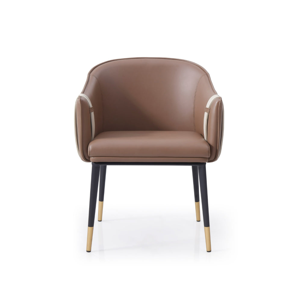 Benjara Cid Aldo 22 Inch Dining Chair, Brown Faux Leather, Black Metal, Wood