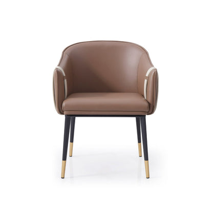 Benjara Cid Aldo 22 Inch Dining Chair, Brown Faux Leather, Black Metal, Wood