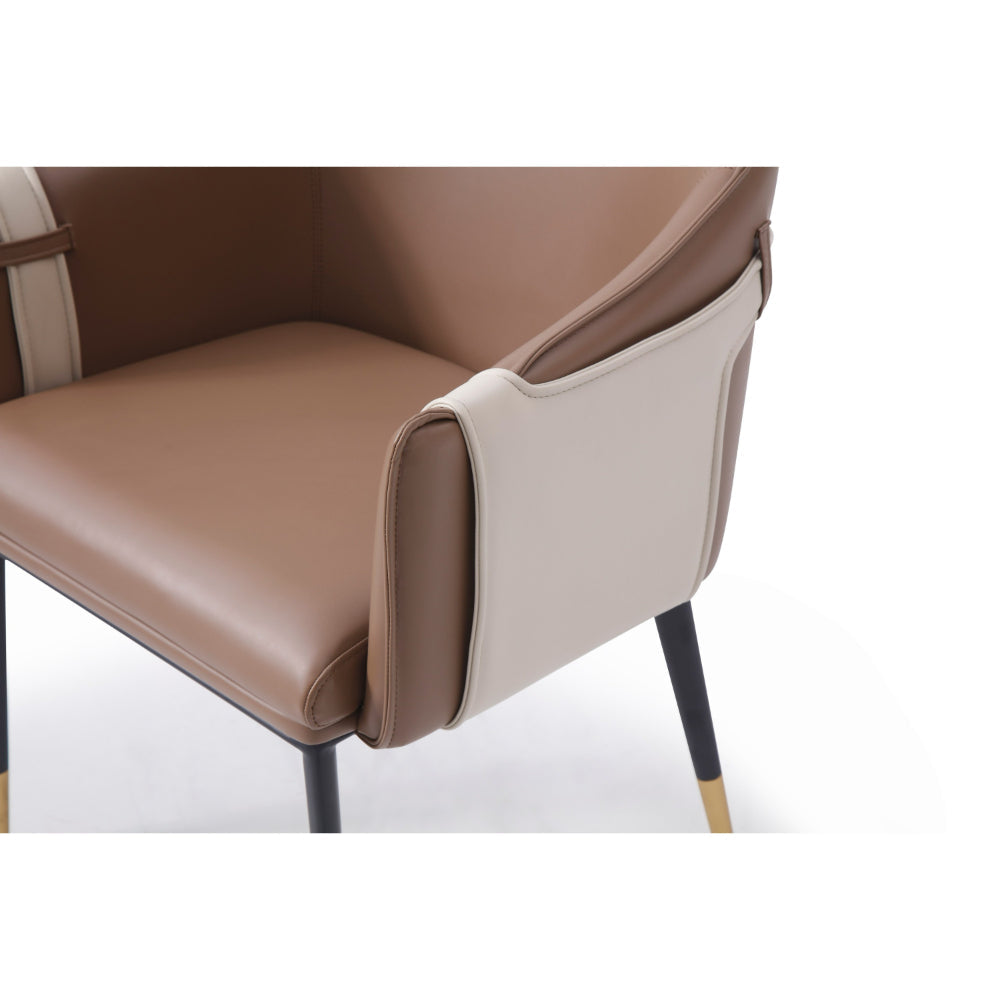 Benjara Cid Aldo 22 Inch Dining Chair, Brown Faux Leather, Black Metal, Wood