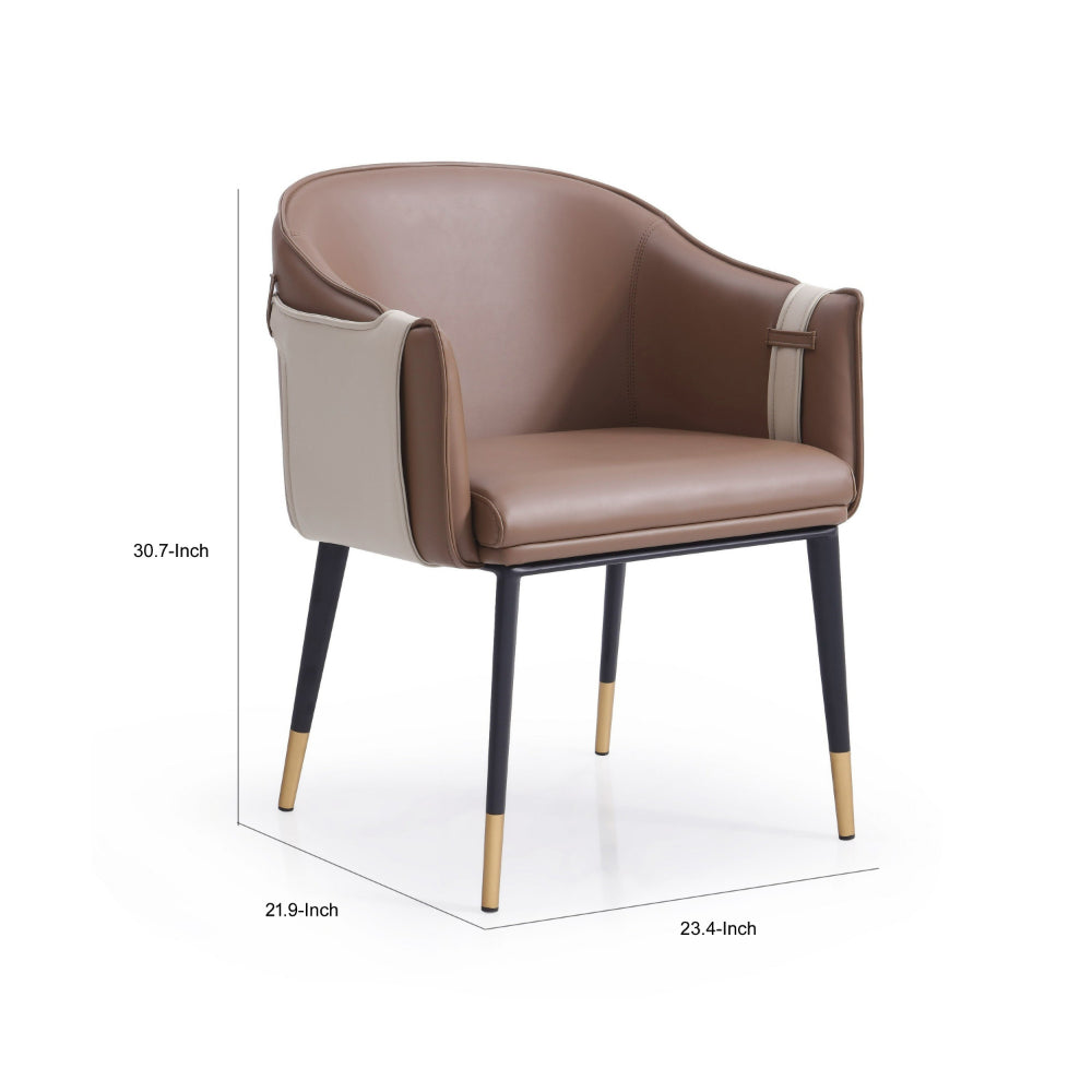 Benjara Cid Aldo 22 Inch Dining Chair, Brown Faux Leather, Black Metal, Wood
