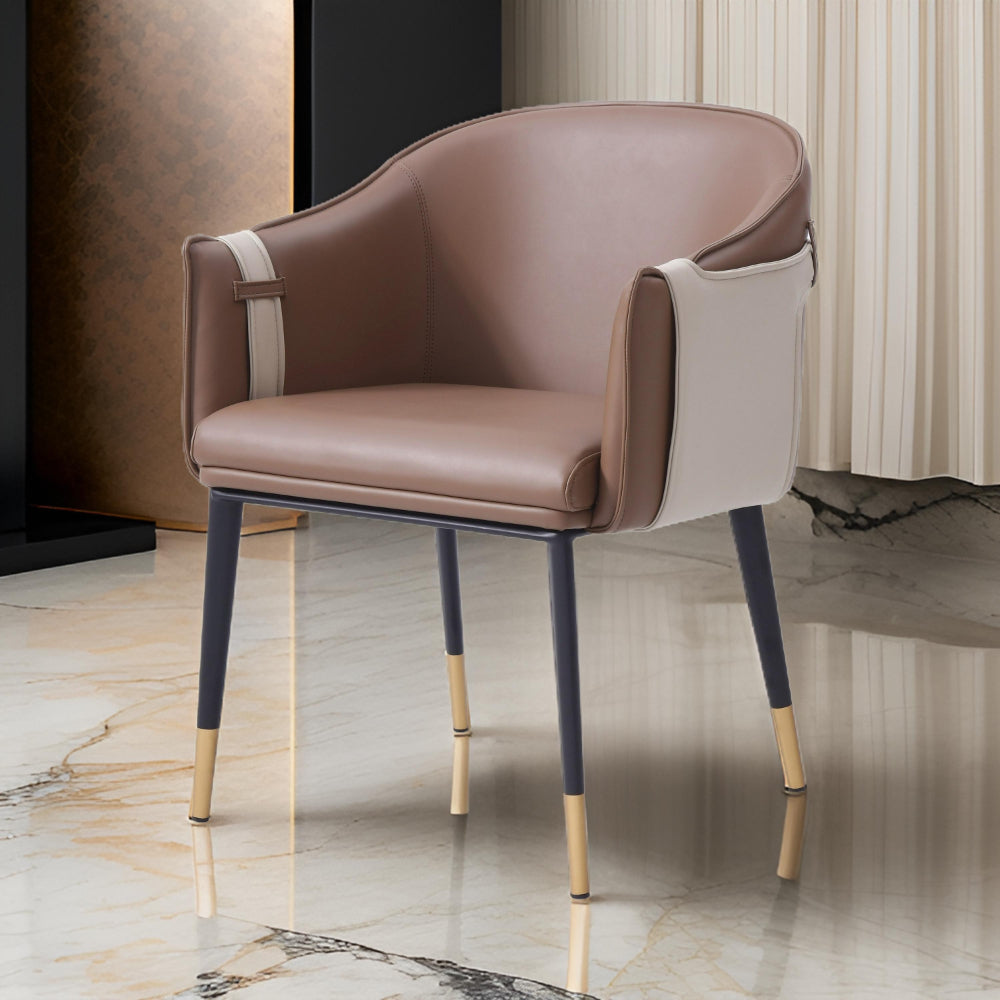 Benjara Cid Aldo 22 Inch Dining Chair, Brown Faux Leather, Black Metal, Wood