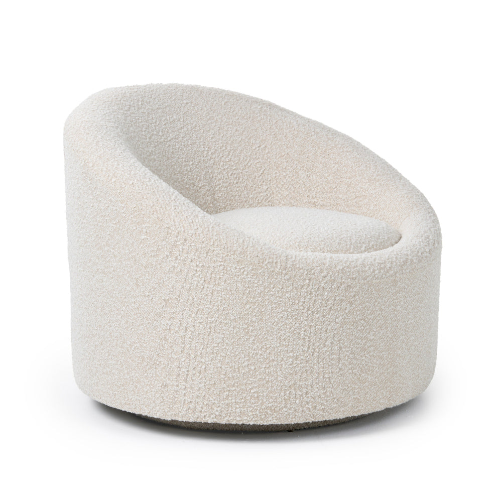 Benjara Cid Rony 33 Inch Swivel Accent Chair, Beige Polyester, Wood Base