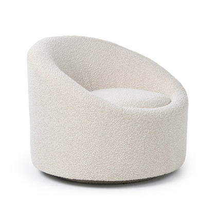Benjara Cid Rony 33 Inch Swivel Accent Chair, Beige Polyester, Wood Base