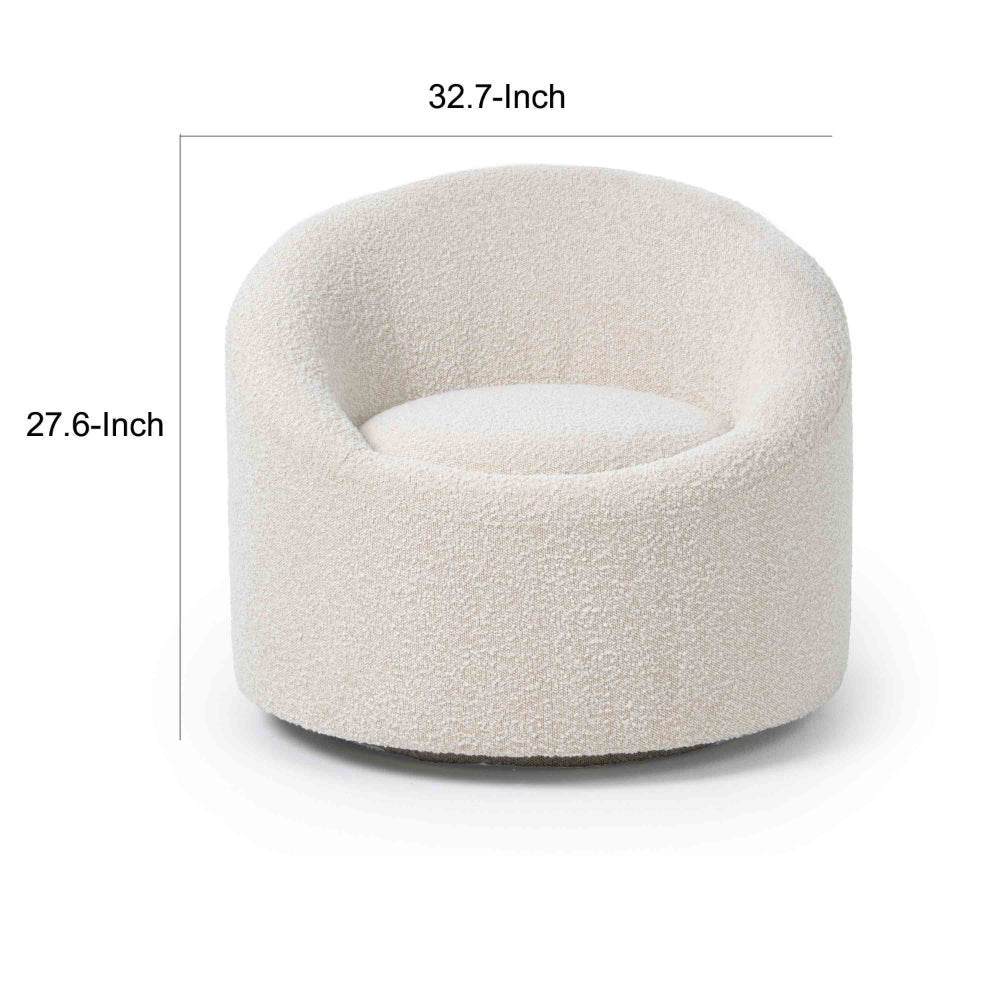 Benjara Cid Rony 33 Inch Swivel Accent Chair, Beige Polyester, Wood Base